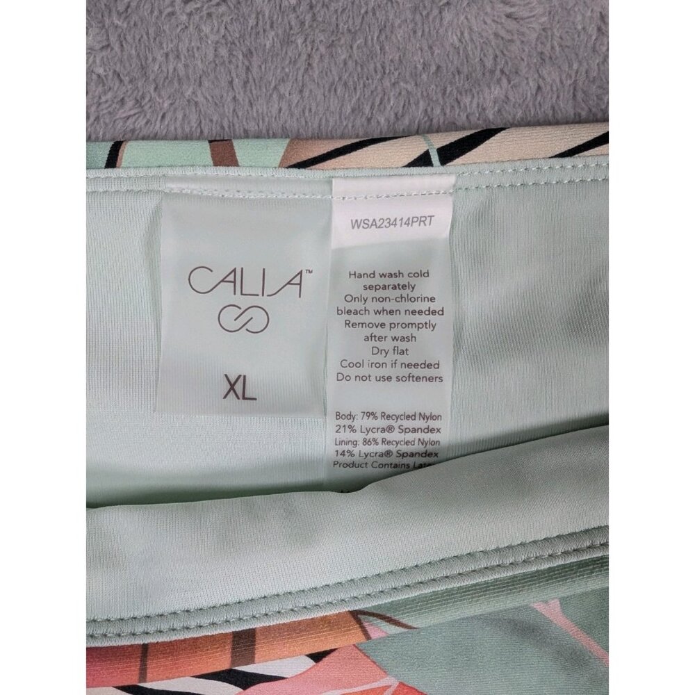 Calia High Leg Swim Bottom Womens Size XL Green Floral Agave Leaf Wide Banded - Picture 3 of 10